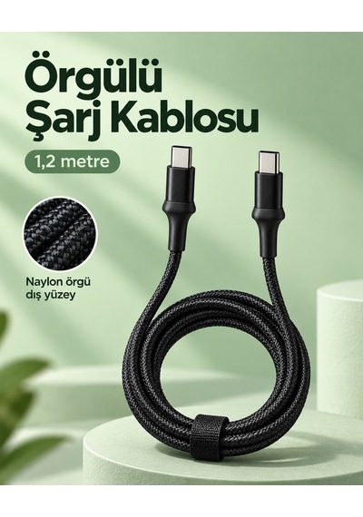 Type C To Type C Led Işıklı Şarj Kablosu 1,2 Metre Standart
