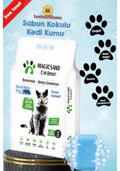 Magicsand Cat Litter Marsilya Sabun Kokulu İnce Topaklaşan Bentonit Kedi Kumu 20 L