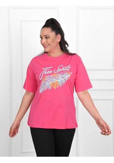 Kadın Büyük Beden Free Spirit Baskılı T-shirt 1576-23 001