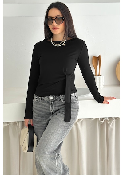 Noa & Noa Kadın Belden Bağlamalı Uzun Kollu Bluz Minimal & Şehirli Stil Siyah