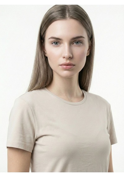 Slim Fit Kadın Tshirt K.kol Bej