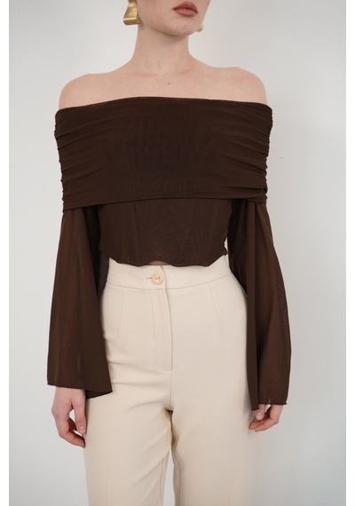 Verymoda D 2977 Uzun Kol Tül Bluz - D2977 Kahve