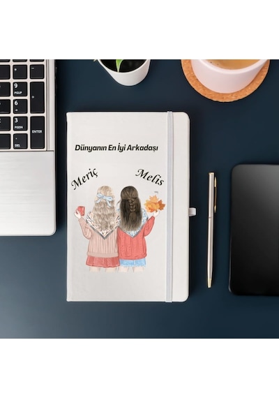 Arkadaşlara Özel İsim Yazılı Tasarımlı Defter Beyaz