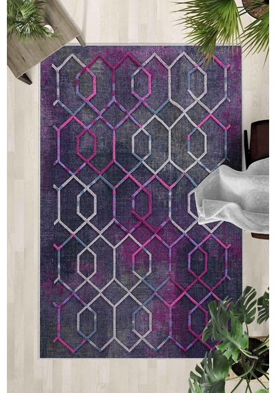 Kaymaz Taban Yıkanabilir Halı Mutfak, Salon, Yatak Odası İçin Modern Dijital Baskı Halı Slnhalı67 - 264 Çok Renkli