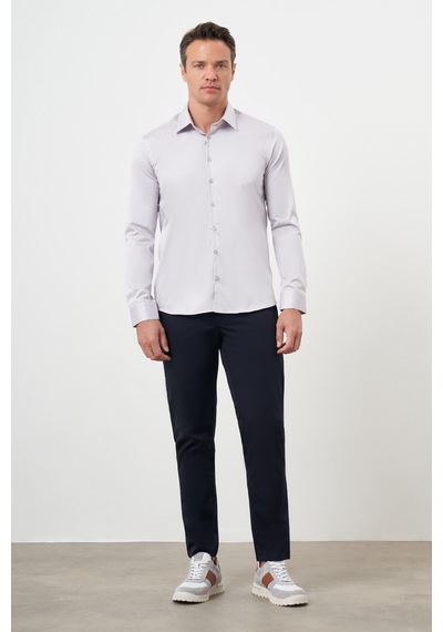 Morven Erkek Gri Pamuk Düz Desen Sert Yaka Slim Fit Gömlek 24mc004111100 Gri