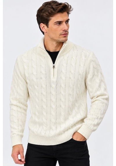 Classics Men Turbulance Erkek Dik Yaka Yarım Fermuar Triko Kazak 7835 Beyaz