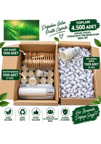 Karton Bardak Çay Kaşık Sargılı Şeker Süper Set 1500+1500+1500 Adet Diğer