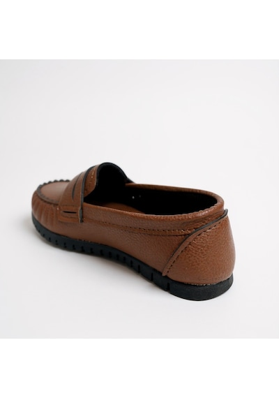 Dosa Shoes Kadın Babet Taba Zincir Tokalı Hafif Rahat Taban Şık Günlük Ayakkabı Kahverengi