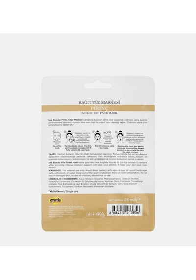 Bee Beauty Pirinç Özlü Beyazlatıcı Leke Karşıtı Pirinç Kağıt Maske