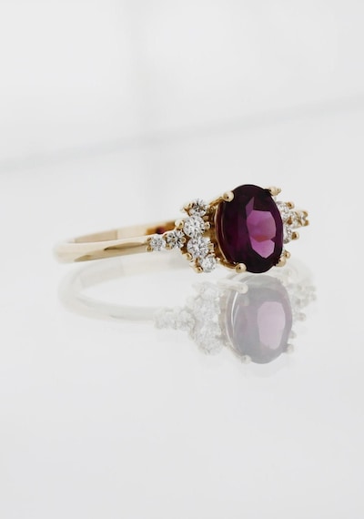 Oval Rhodolite Pırlanta Tektaş Yüzük
