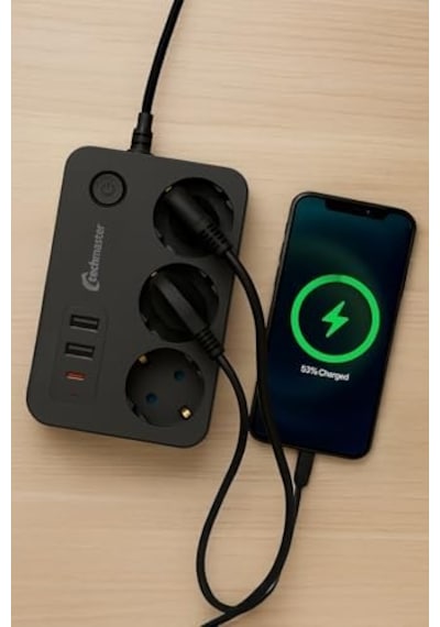 Techmaster 2 Usb + Type-c Akım Ve Çocuk Korumalı 3lü Kare Priz 2mt