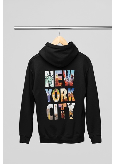 Magors Stıl-x Newyork Baskılı Unısex Kapüşonlu Sweatshırt Siyah-3