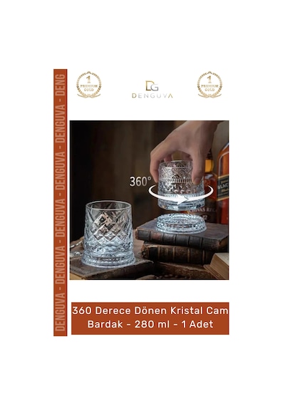 Bardak Lüks Tasarım Kokteyl Kesme Modern Sunum 360 Derece Dönen Bardak 280 Ml Kristal Cam - 1 Adet