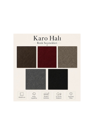 Karo Halı Modüler Yer Halısı Ev Ofis Oda Salon Koridor Antre Zemin Kaplama 50x50 Cm Gri