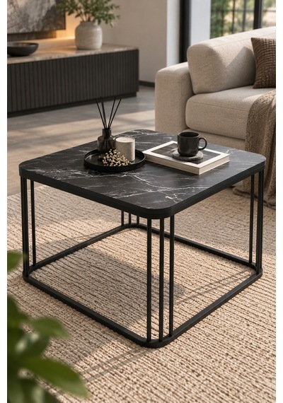 Sulorahome Siyah Kare Orta Sehpa 60x60 Cm