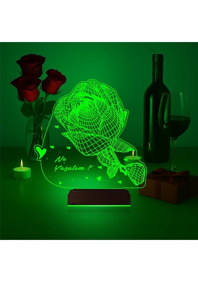 Luvivia Sevgiliye Hediye Gül Kişiye Özel 3d Lamba - Masa Gece Lambası V2