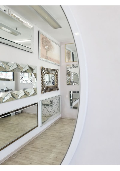 Ayna Denizi Circle Eighty White Model Beyaz Renk Metal Çerçeveli Yuvarlak Dekoratif Ayna Beyaz