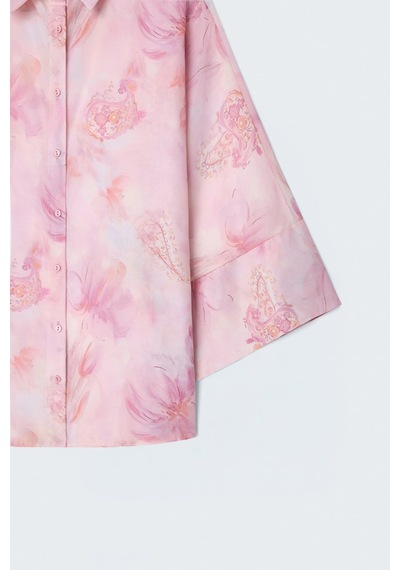 Sateen Yarasa Kol Desenli İnce Gömlek - Pembe-137689