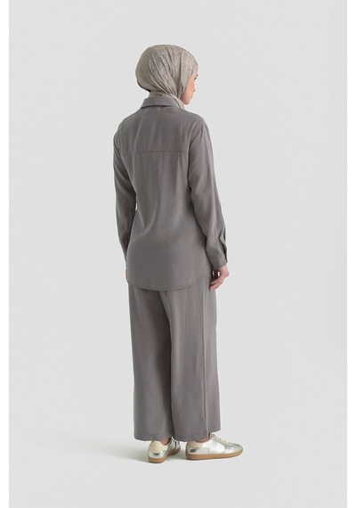 Armine Trend Beli Büzgü Detaylı Pantolonlu İkili Takım 26yt619 Açık Gri