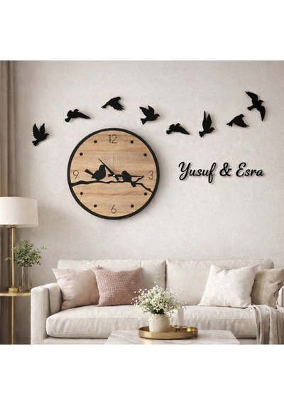 Salon Duvar Saati 40 Cm Kuşlar 8 Adettir Şık Kişiye Özel No 10018 Çok Renkli