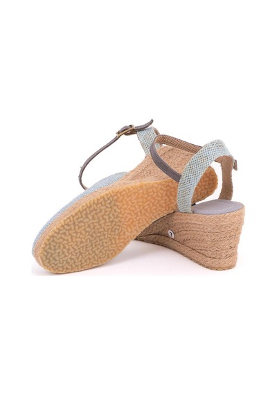 Star Tombis Gerçek Elişi Topuğu Açık Bilekten Bantlı Dolgu Topuk Keten Hasır Espadril Handmade Buz Mavi Açık Mavi