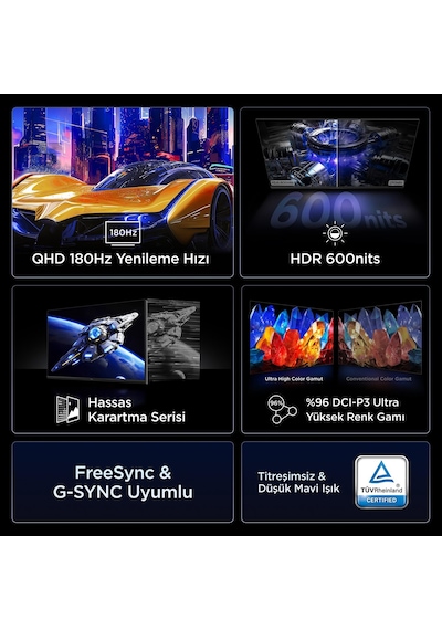 TCL 32G64 Gaming Monitörü 32" 1ms 180hz Qhd 2k Qd-mini Led Oyuncu Monitörü Fast-hva, Freesync