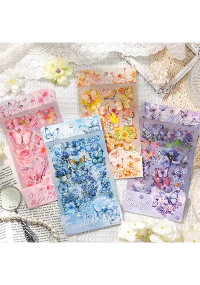 Kolbi Craft 4 Sayfa 60 Adet Şeffaf Pembe Kelebek Çiçek Sticker Bullet Journal Scrapbook Laptop Ajanda Planlayıcı
