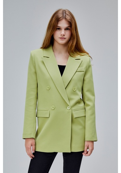 Açık Haki Regular Astarlı Kruvaze Kapama Dokuma Oversize Blazer Ceket Açık Haki