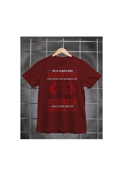Segungear Beautiful Stronger Erkek Regular Fit Baskılı Spor Tişört Bordo - 931328603 Bordo