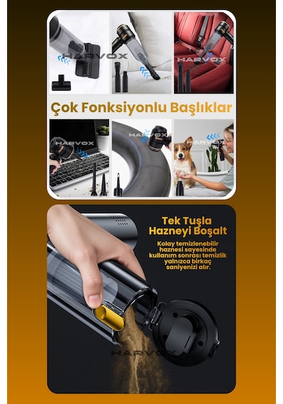 18000pa Güçlü Vakum Araç Süpürgesi Taşınabilir Çantalı 6000mah Bataryalı Üflemeli Hxvc-003