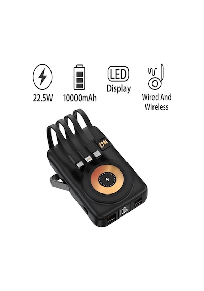 Pw-122 10000mah 15w Kablosuz Kablolu Lcd 22.5w Mikro Lightning Type-c Kablolu Powerbank Çok Renkli