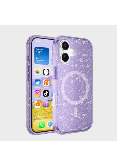 Apple Uyumlu iPhone 16 Kılıf M-safe Şarj Özellikli Parlayan Simli Saydam Renkli Zore Allstar Kapak