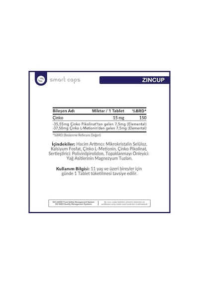 Smartcaps Zincup Çinko 15 Mg 60 Tablet