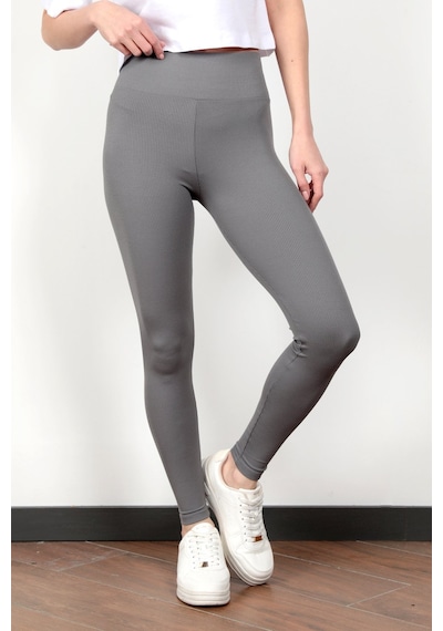 Giysa Toparlayıcı Gri Kadın Kaşkorse Fitilli Spor Yoga Tayt - 4102 Koyu Gri