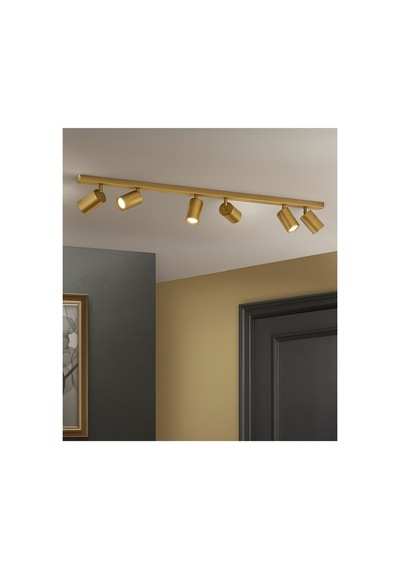 120 Cm Mat Gold Eskitme Kaplama 6lı Gu10 Led Spot Hareketli Başlık Led Tavan Altılı Avize Aydınlatma Siyah