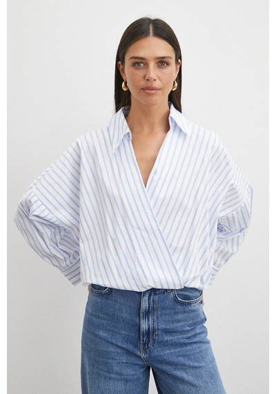Uterpe Cross-front Striped Blouse Mavi