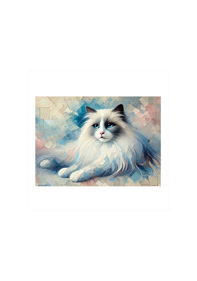 Beyaz Kedi Portresi Desenli Ahşap Tablo