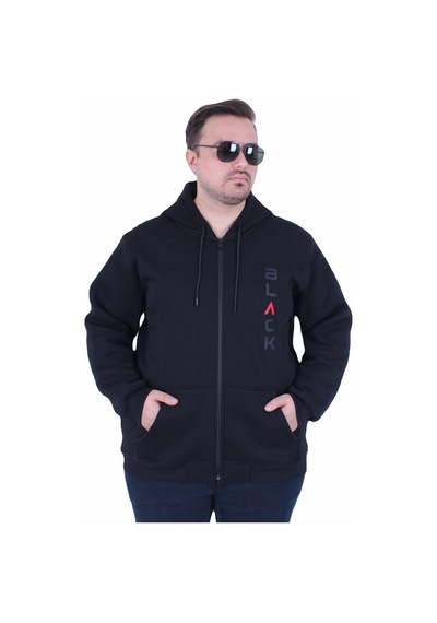 Moc Grande Mocgrande Büyük Beden Kapüşonlu Fermuarlı 3ip Sweat Black 25716 Sıyah Siyah