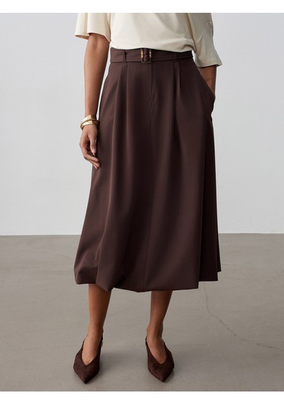 Dilvin 81075 Kemerli Balon Midi Etek-kahve