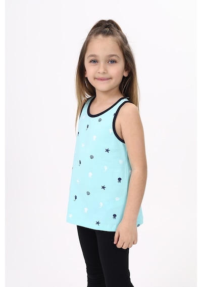 Toontoy Kız Çocuk Baskılı Bisiklet Yaka Basic Atlet Su Yeşili