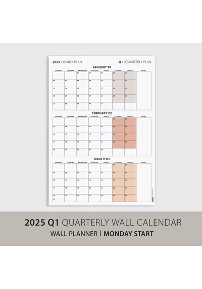 Üç Aylık Planlayıcı 2027 Duvar Takvimi, Ocak - Mart 2027, 90 Günlük Planlama, Yılın Birinci Çeyreği