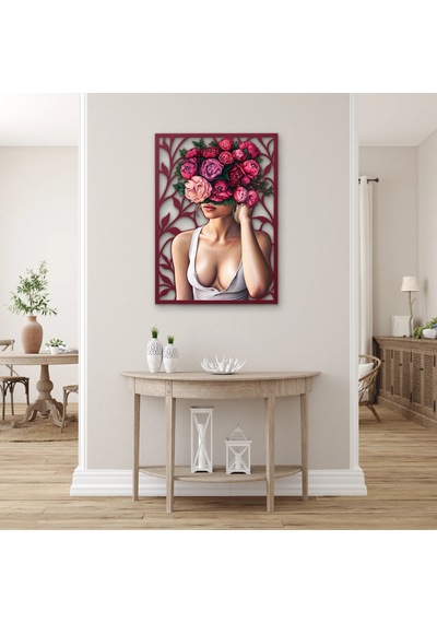 Gül Taçlı Kadın Portresi - Metal Tablo - Dec0295 68 X 95 Cm Çok Renkli