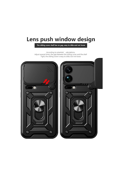 Xiaomi 17 Pro Max İle Uyumlu Kılıf Magnetik Standlı Kamera Korumalı Sürgülü Kapak Siyah