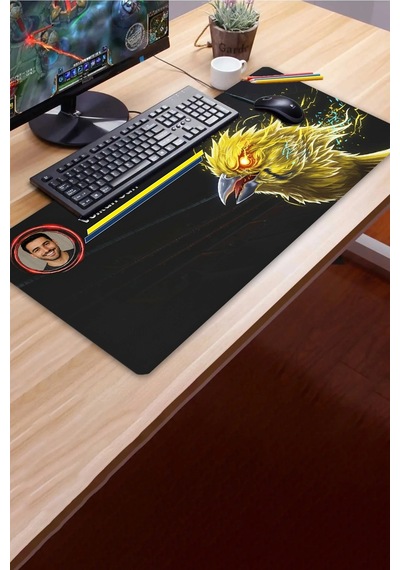 Sonictouch Kişiye İsme Özel Kanarya Figürlü Sarı Lacivert Fotoğraflı Xxl Dikişsiz Gamer Klavye Mouse Mousepad
