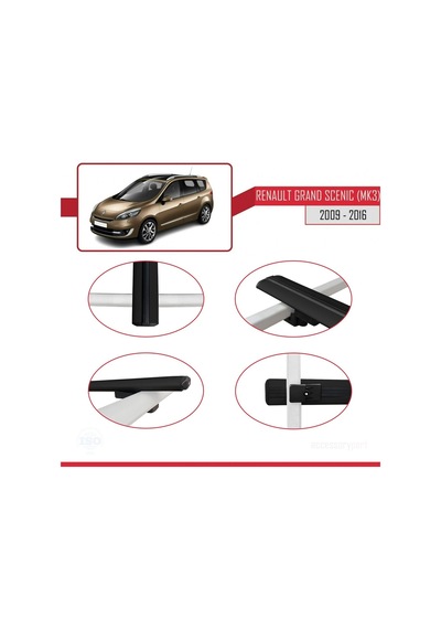 Renault Grand Scenic Mk3 2009-2016 Arası İle Uyumlu Basic Model Ara Atkı Tavan Barı Siyah 3 Adet
