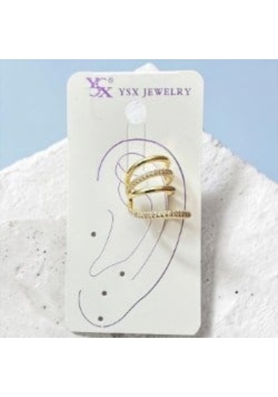 Earcuff Sıkıştırmalı Çelik Kıkırdak Küpe Çoklu Halka Görünümlü Altın Renk