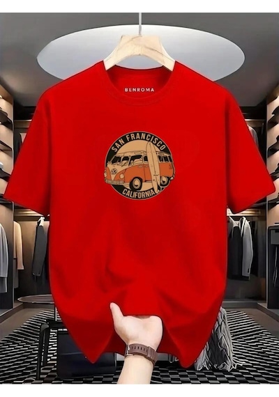 Woswos Baskılı Oversize Tişört Kirmizi