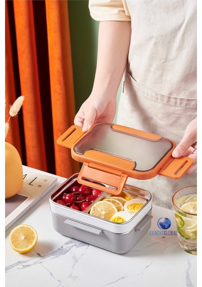 Vagonlife BL20182 Turuncu Lunch Box Çift Katmanlı Paslanmaz Çelik Öğle Yemeği Kutusu Turuncu Bl20182