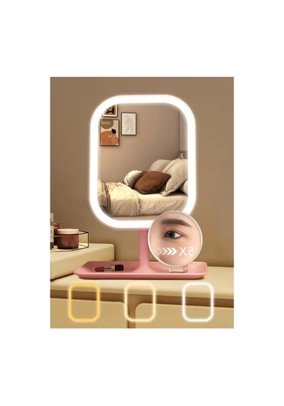 Led Işıklı Makyaj Aynası, Usb İle Şarj Edilebilir, Taşınabilir Açık Bej