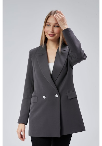 Antrasit Oversize Dokuma Blazer Ceket Antrasit